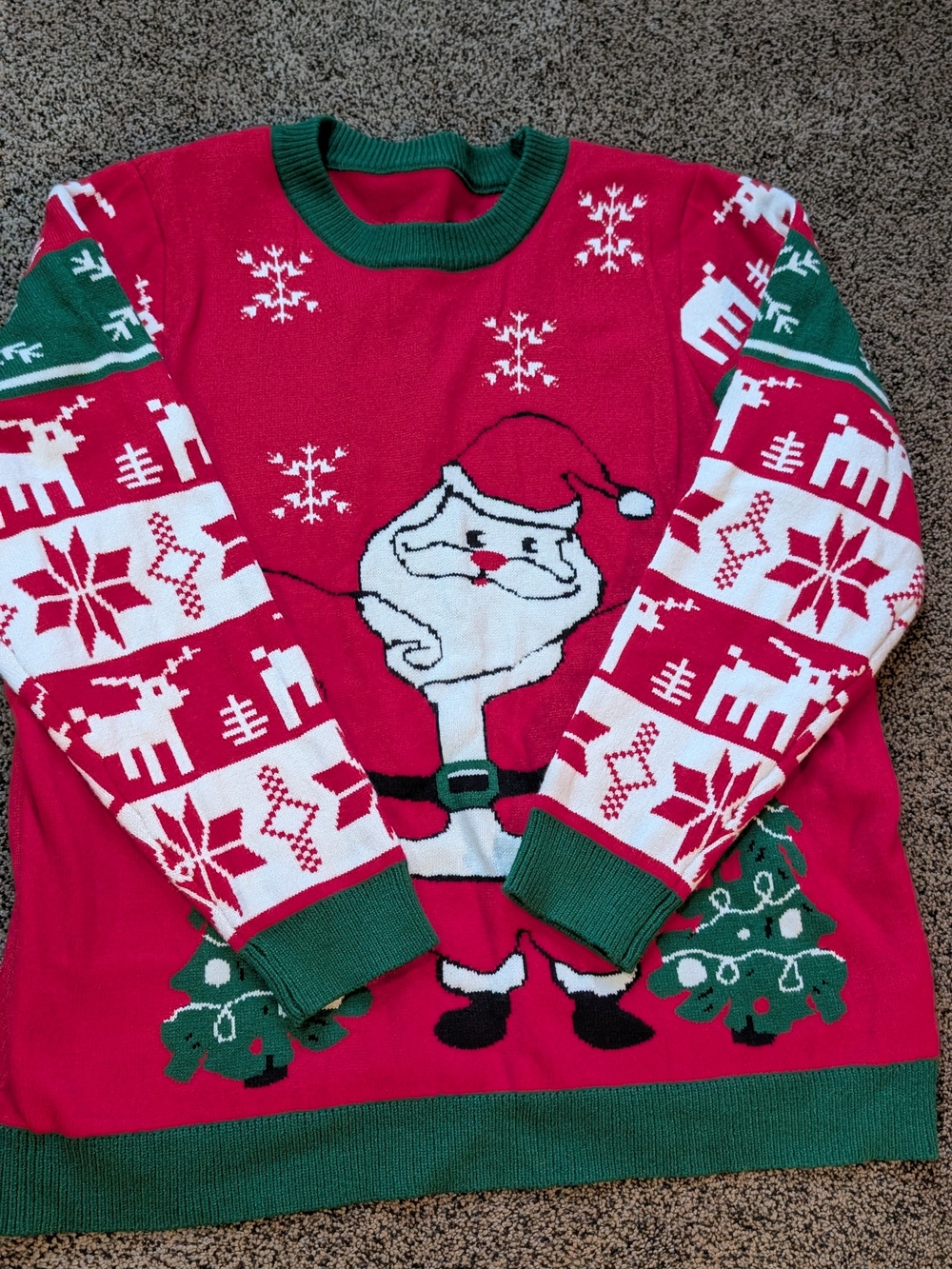 Women's Red Santa Christmas Sweater with Green Trim